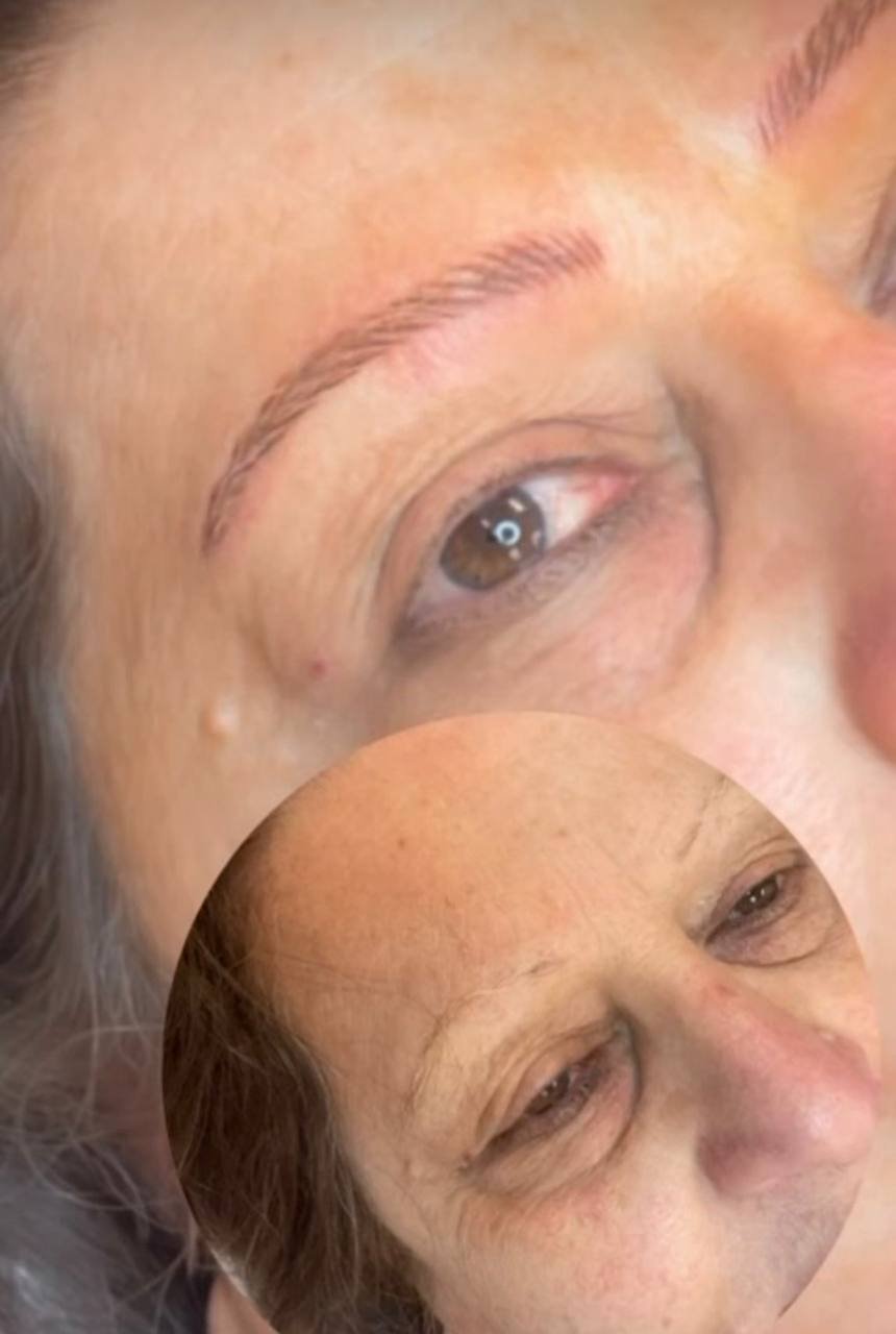 Microblading eyebrow transformation before and after — mature client results at American Laser Plus