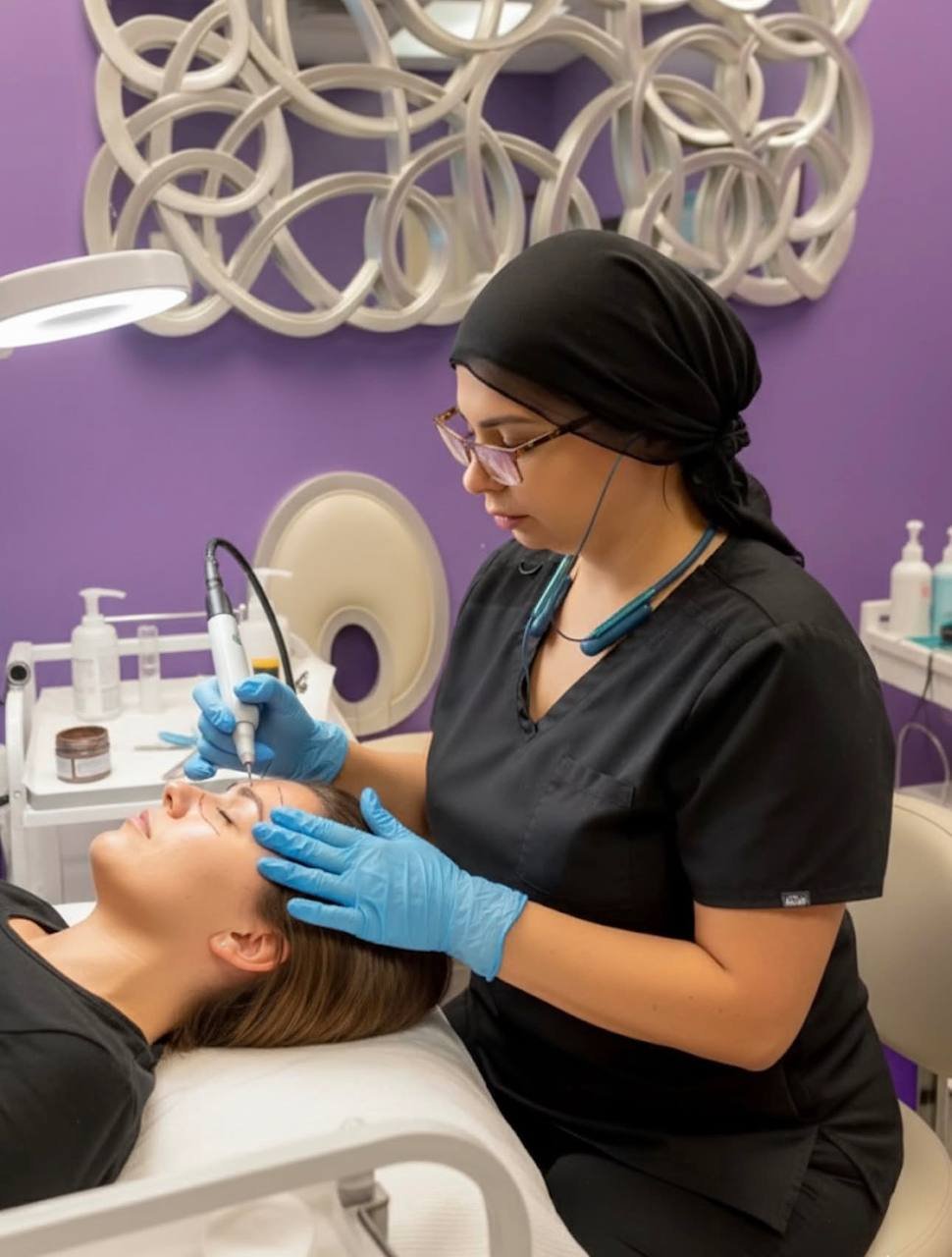 Professional microblading eyebrow treatment at American Laser Plus beauty studio Michigan