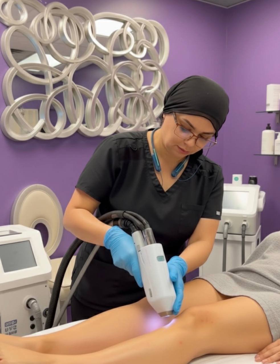 Laser hair removal leg treatment with red light diode laser at American Laser Plus Dearborn Heights