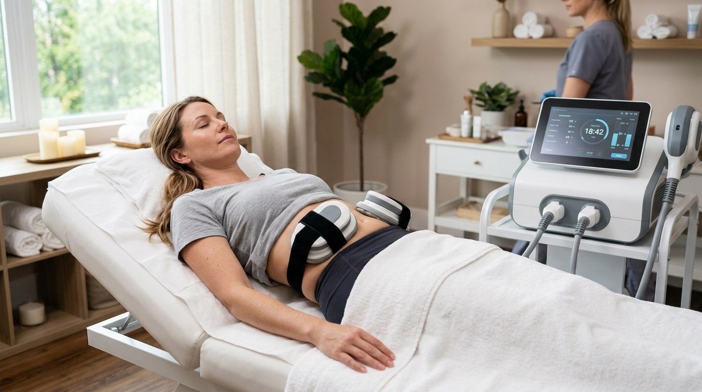 Client receiving body sculpting treatment at American Laser Plus Dearborn Heights Michigan